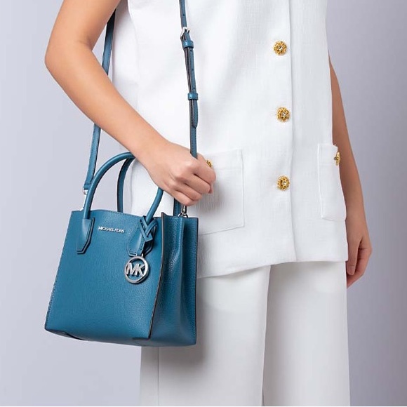 Michael Kors Mercer Medium Leather Messenger Crossbody Teal - Picture 2 of 4